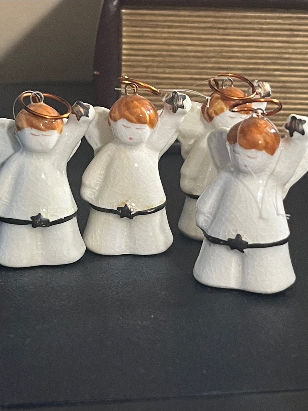 vintage Russ Berrie White Ceramic Angel Figurines with Brown Hair (Set of 4)